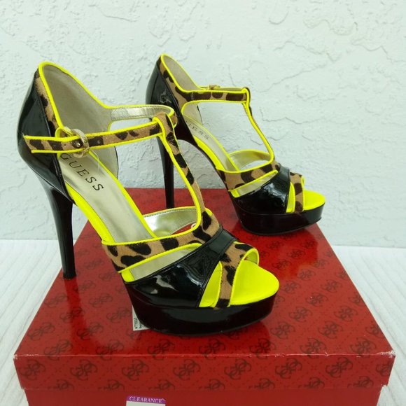 6 ½ M Guess Korrinee T-strap peep toe stiletto heel. Animal print. - Picture 2 of 10